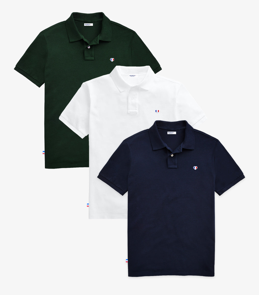 Polo Homme x3 - Pack blanc/marine/sapin