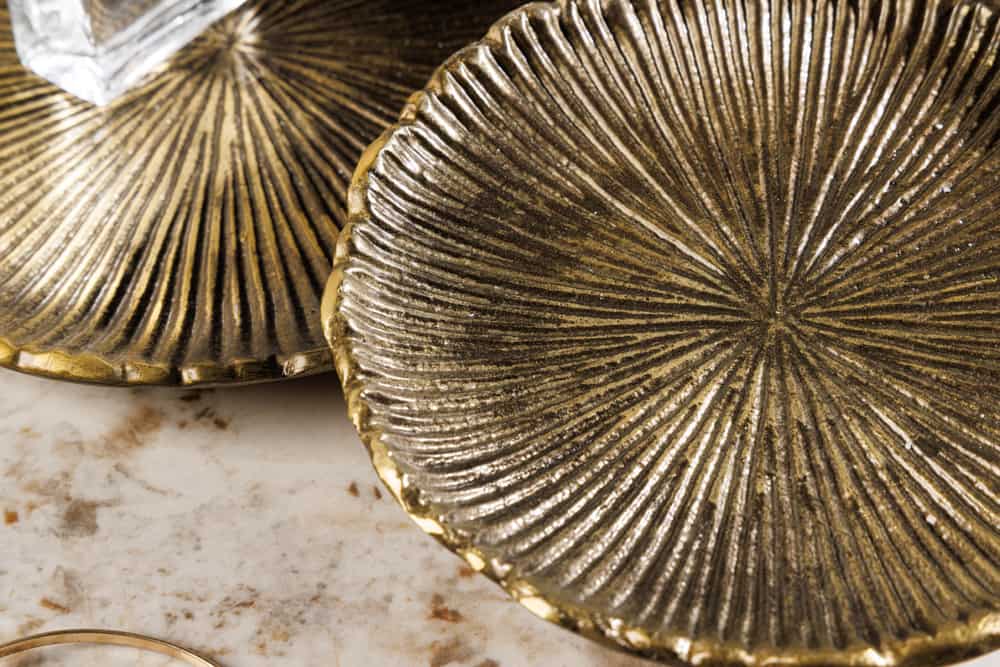 Handgefertigte XXL Deko Schale ABSTRACT LEAF 45cm gold Metall Aluminium Schmuckablage