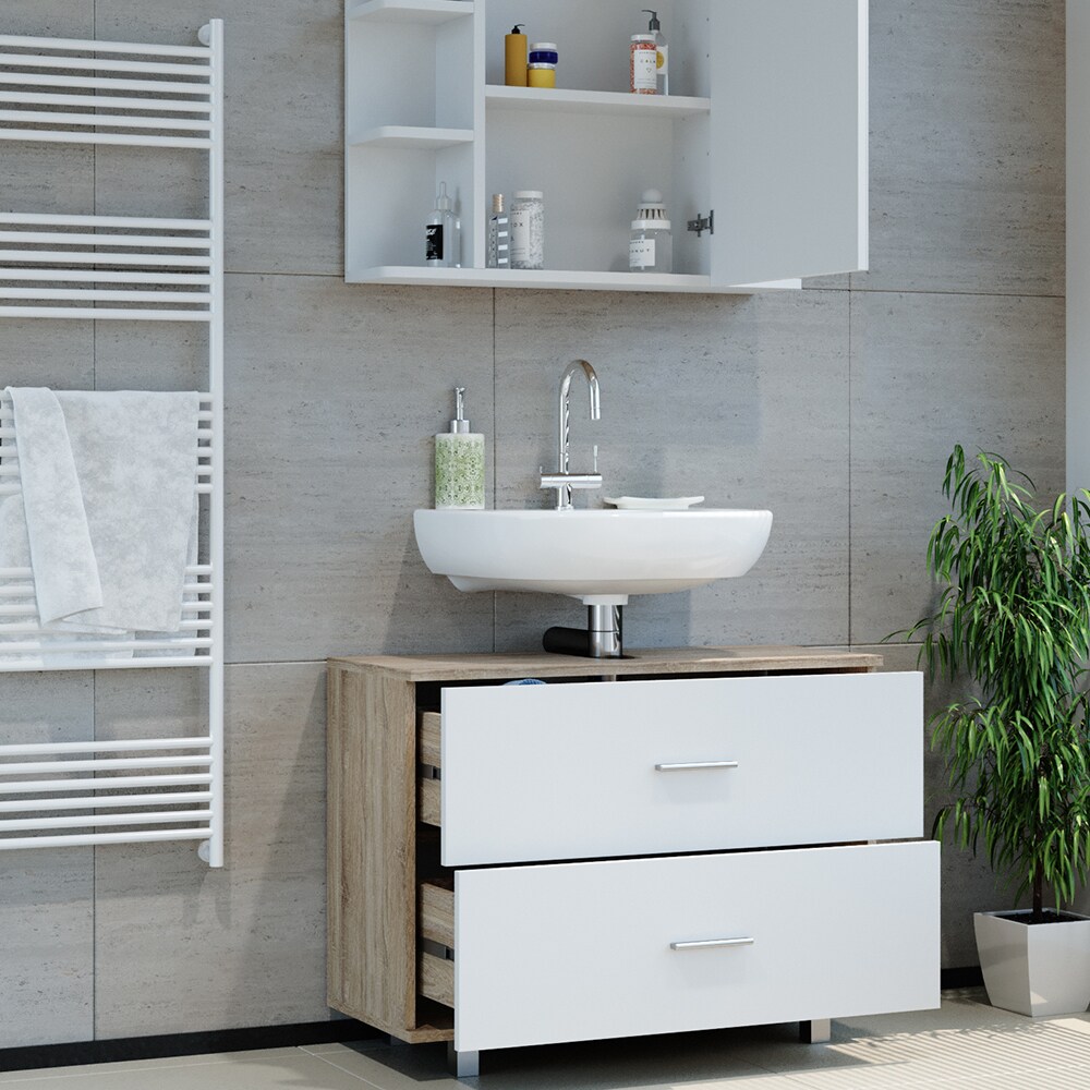 VICCO Badmöbel Set ILIAS Weiß Eiche Bad Spiegel Unterschrank Badschrank