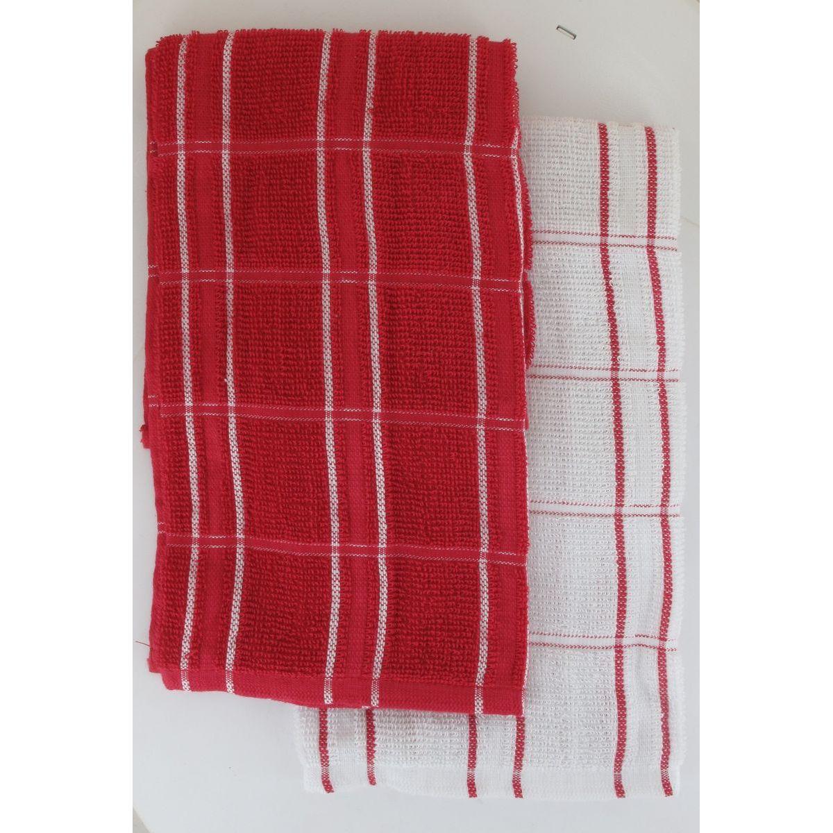 SET 2 ESSUIE MAINS ANDREW 50X50CM COTON ROUGE BLANC
