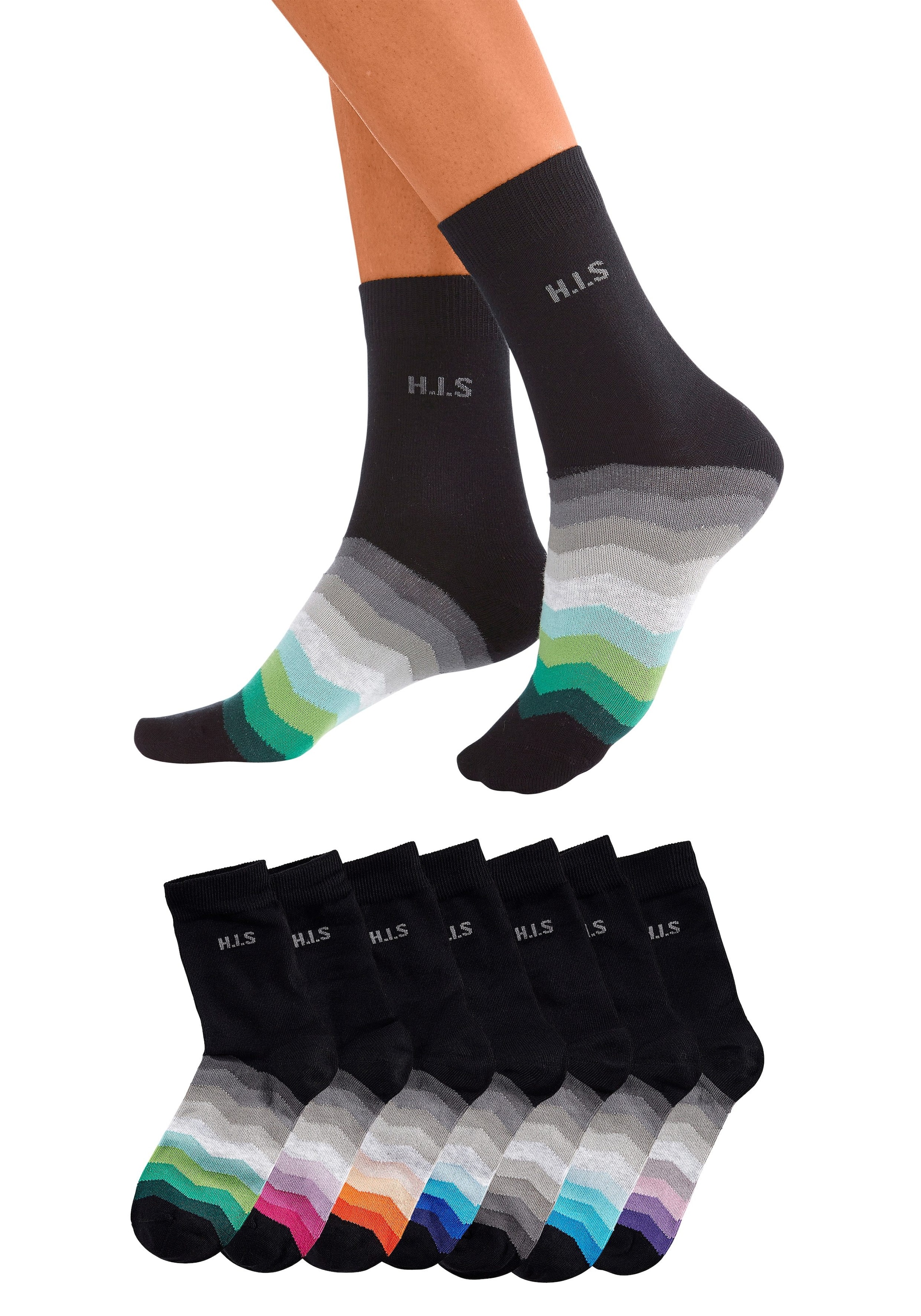 H.I.S Basicsocken Packung, 7 Stk. tlg. mit schwarzem Schaft