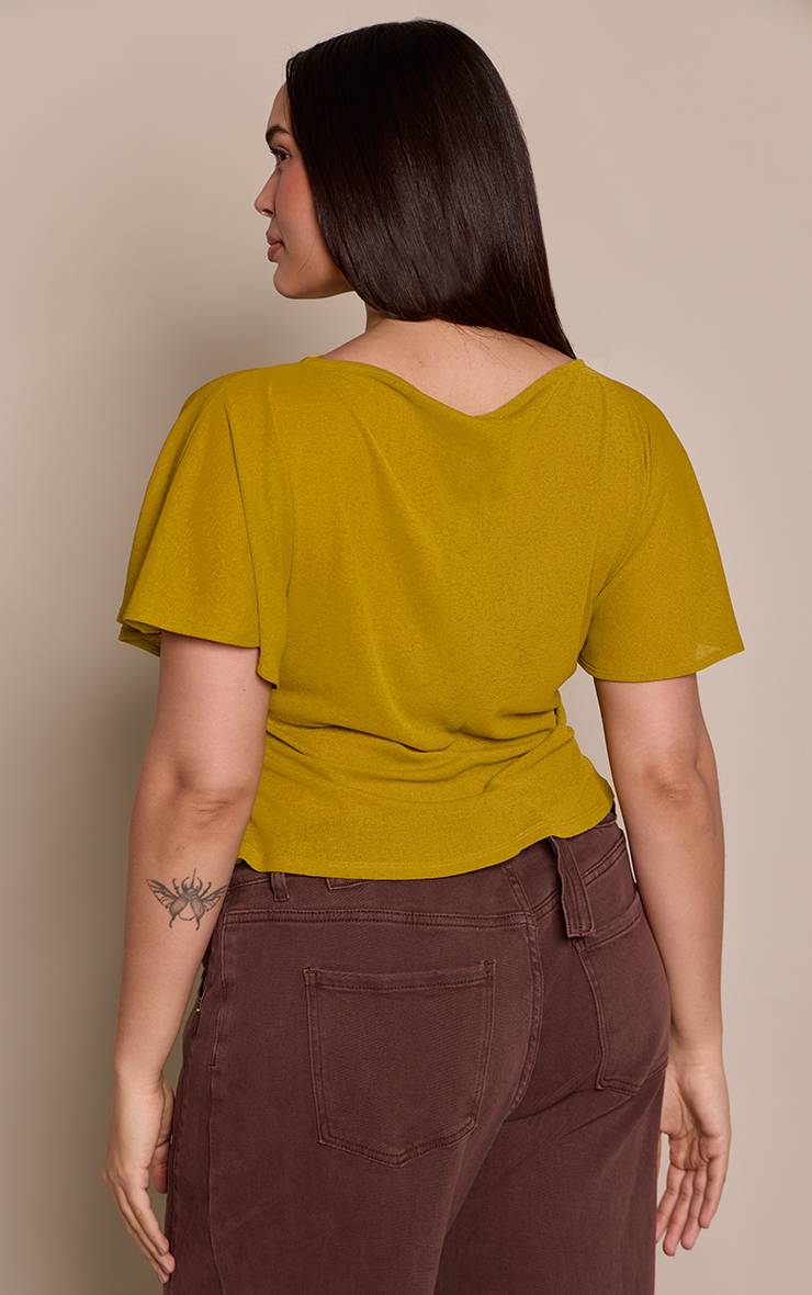 Vert Olive Top Grande Taille À Détail Cape Et Fronces Latérales