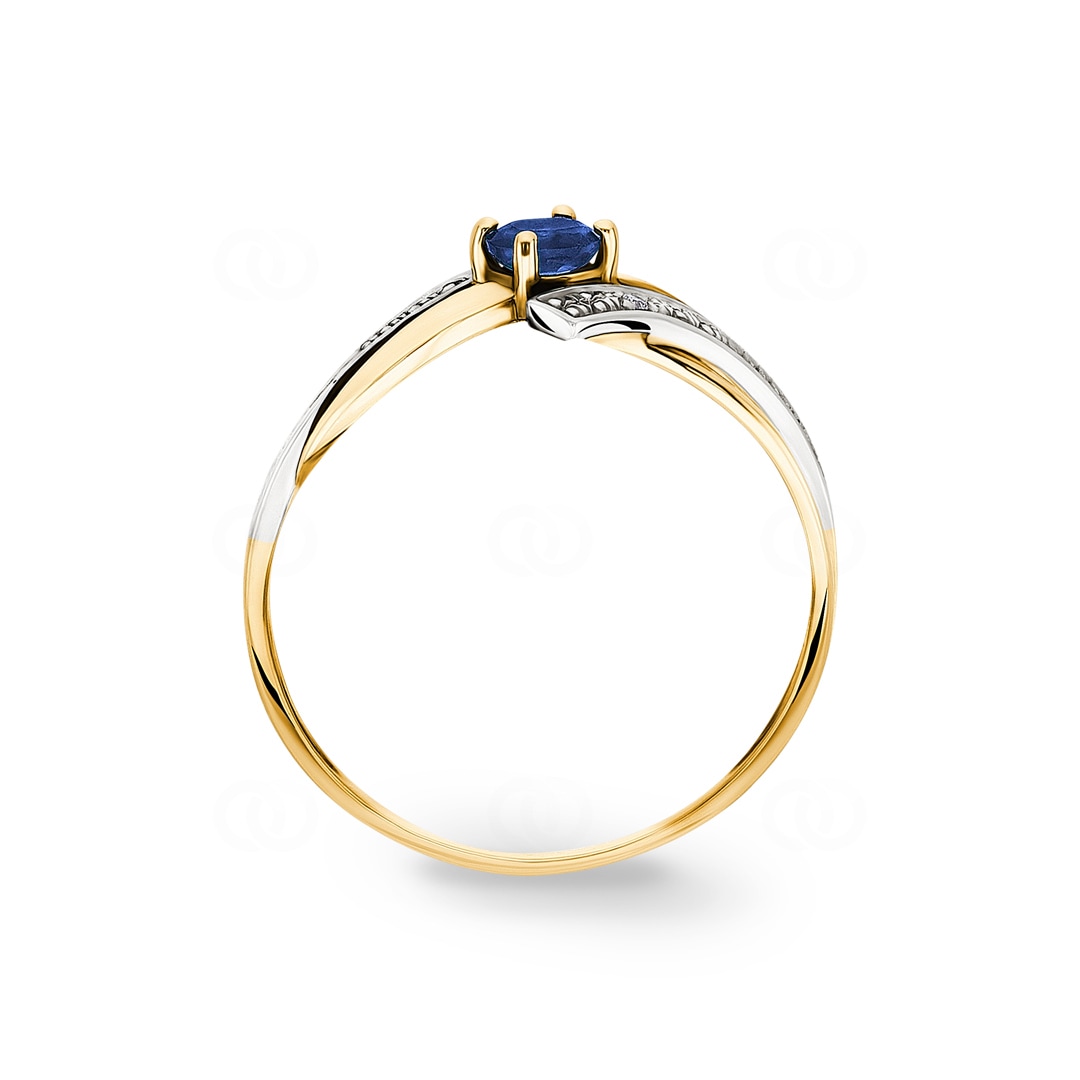 Damenring 750/18 K Gelbgold mit Saphir oval und Diamanten 0.01ct.