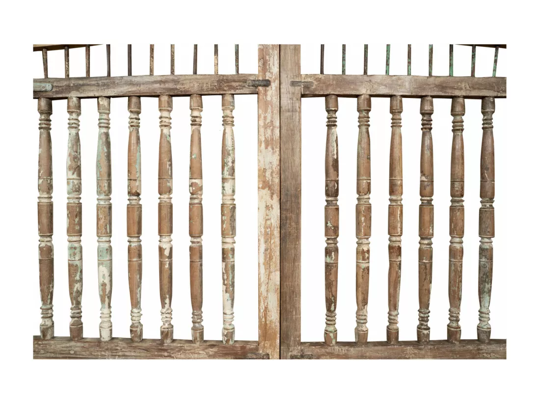 BISCOTTINI Portail - Bois Massif et Fer Finition Antique - Clôture en Fer - Portail en Métal - Porte Décorative - Portail d'Entrée - Clôture en Bois - Intérieur et Extérieur - 227x15x204cm