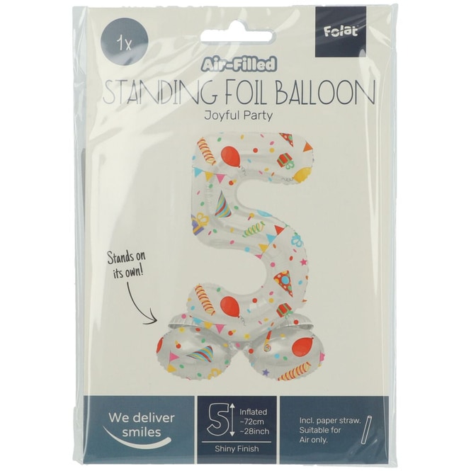 Folienballon - 5 - selbststehend - Joyful - weiß/bunt - ca. 72 cm hoch