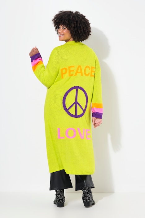 Long-Strickjacke, Rücken Peace-Motiv, offene Form