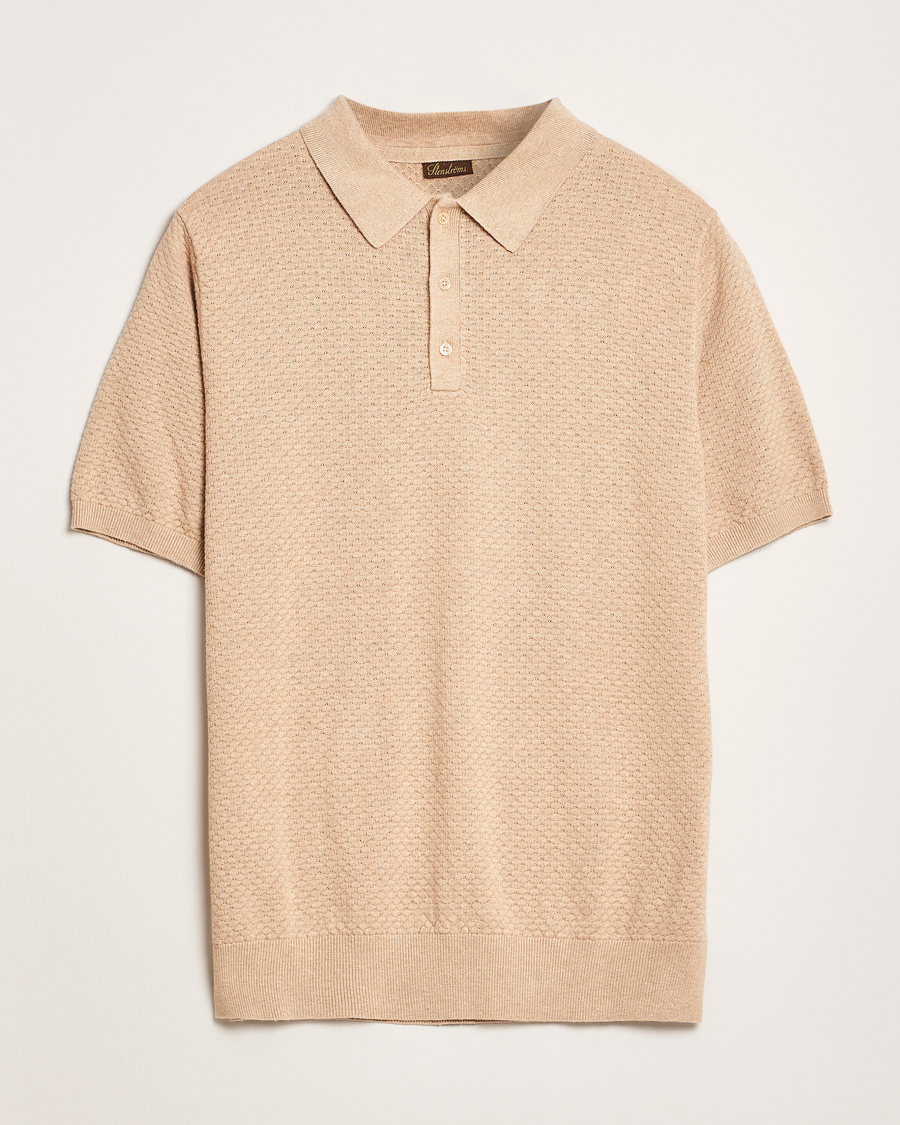 Stenströms Knitted Textured Cotton/Hemp Polo Beige
