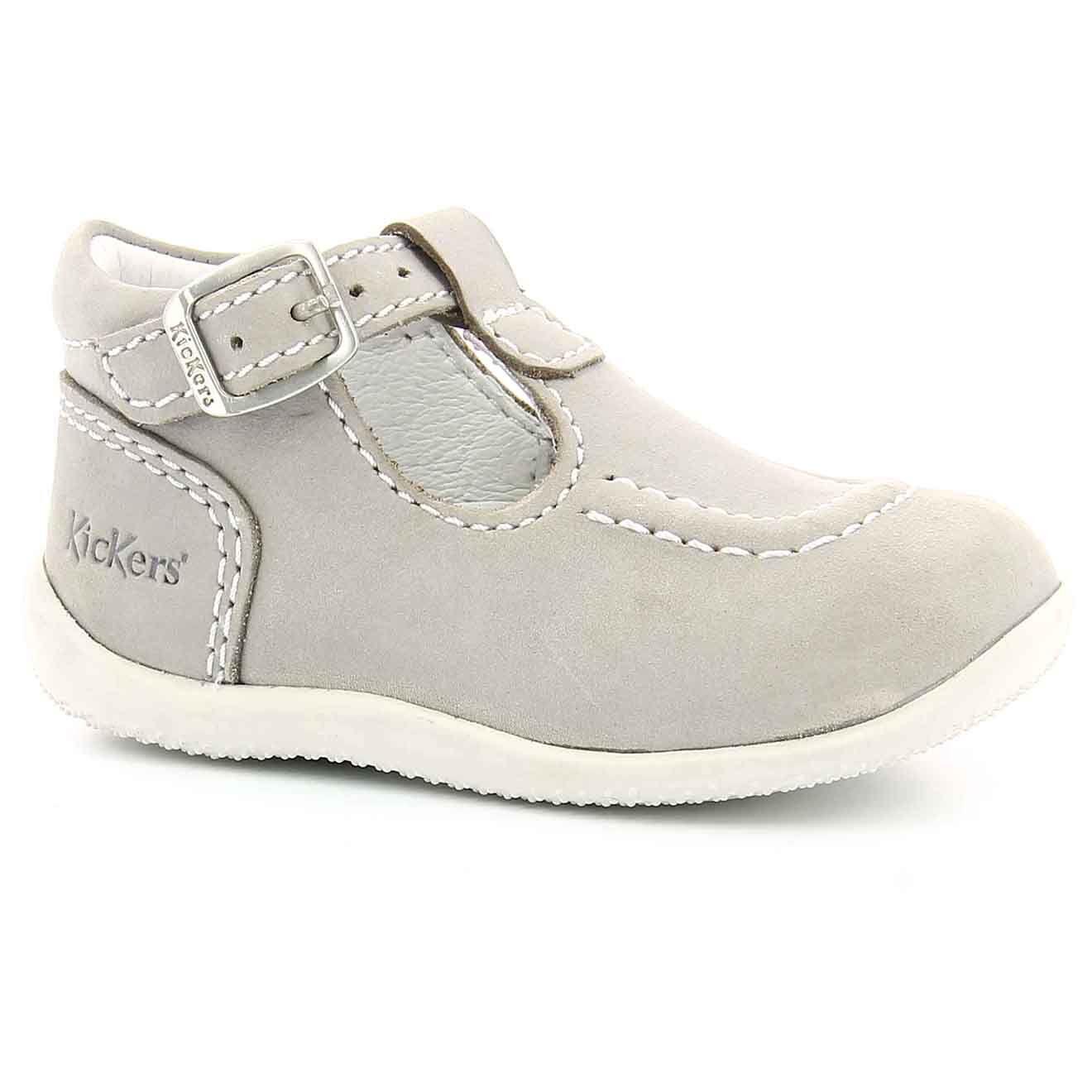 Kickers Salomés Bébé en Velours de Cuir gris clair