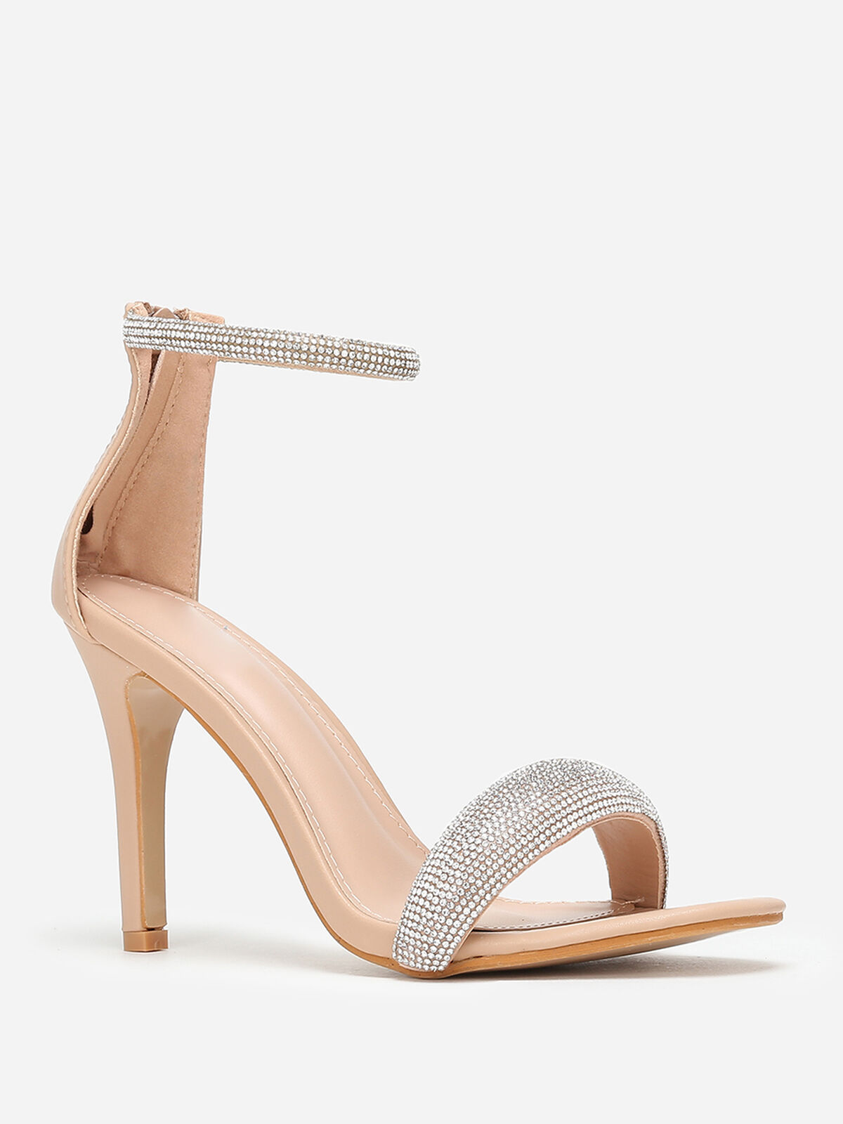 Sandales à brides arrondies en strass- Beige