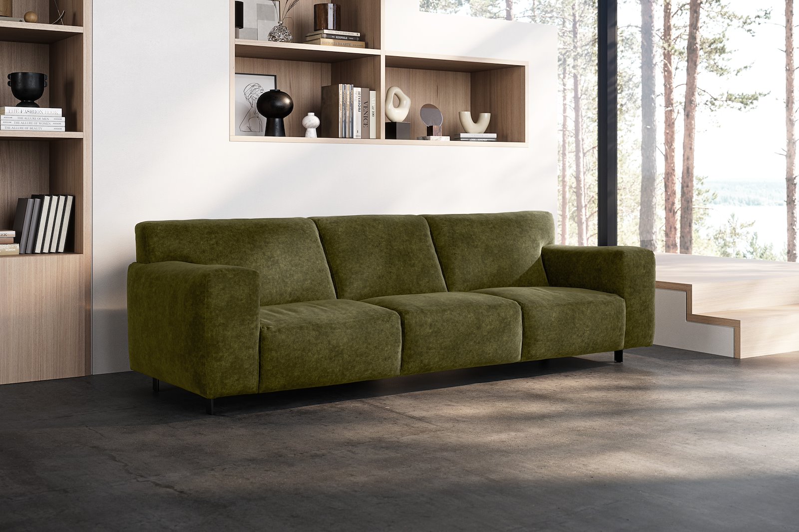 Vesta 4-seter I Tekstil Eros Forest, standardsøm, sort metallben 10 cm, Comfort CM