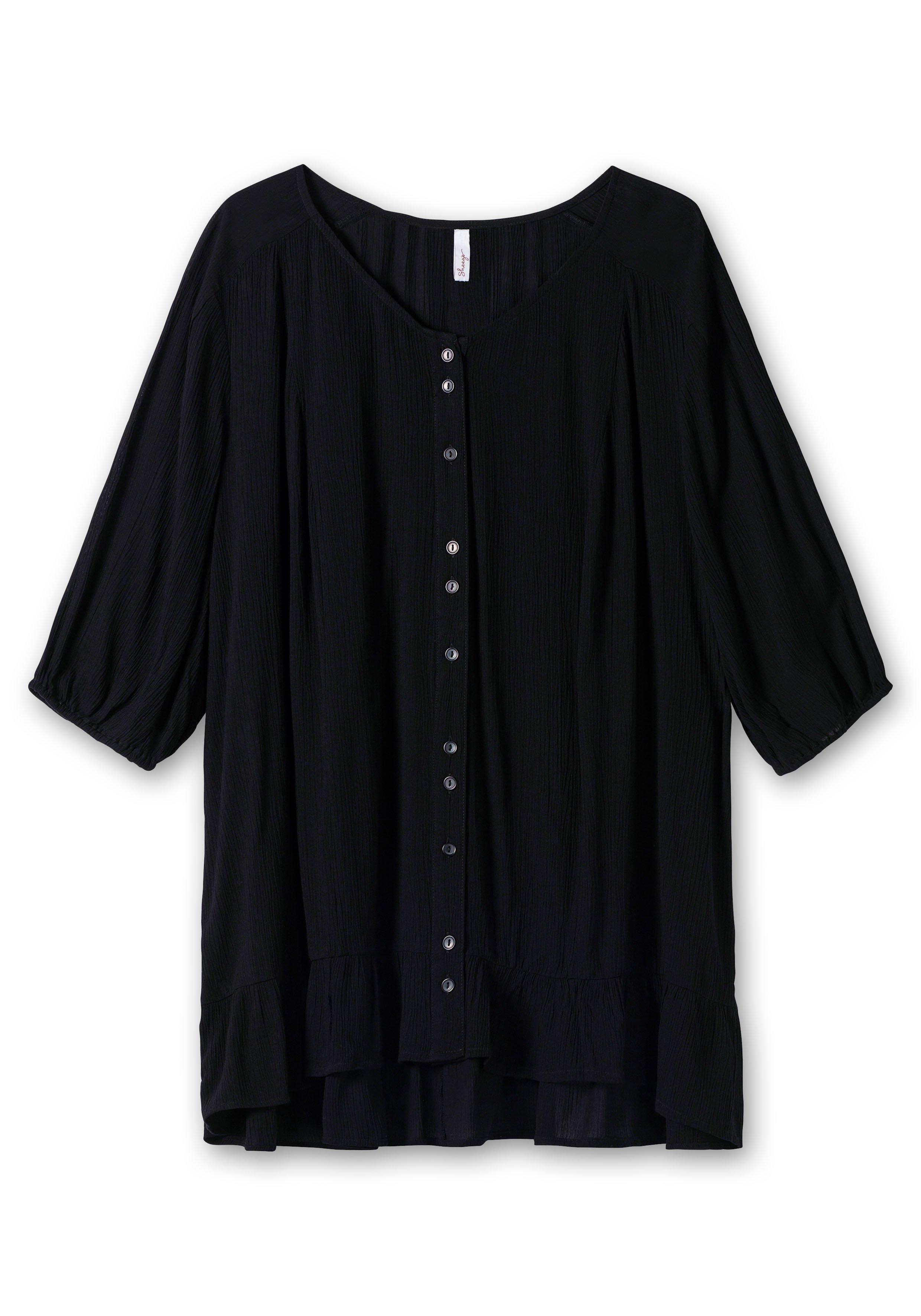 Bluse aus Crêpe, mit Volants am Saum