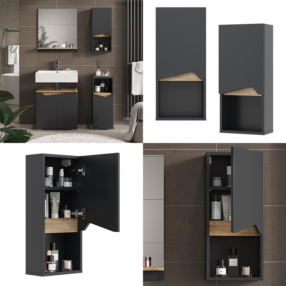 Vicco Hängeschrank Marelle Anthrazit Eiche 30 x 67 cm mit Tür und offenem Fach