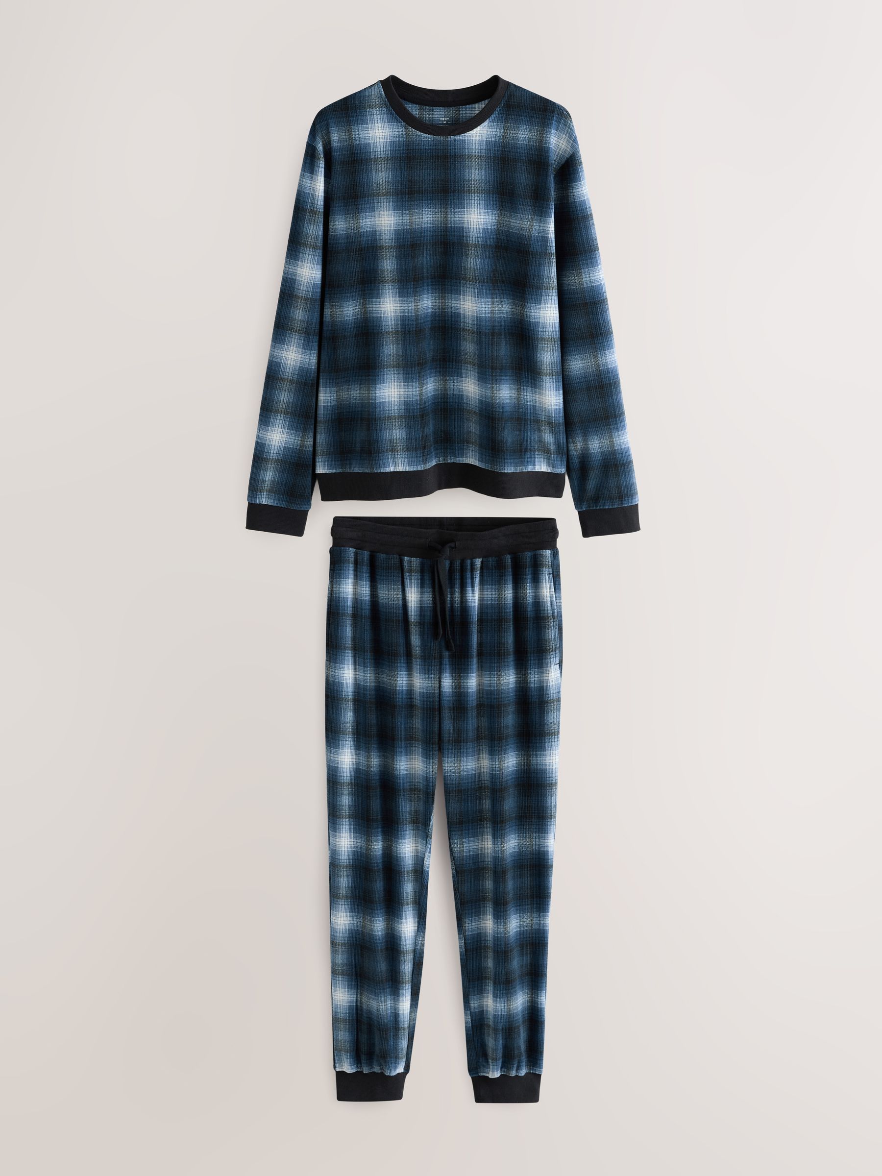 Marineblauw geruit - Motionflex - Behaaglijke pyjama met lange mouwen en boorden