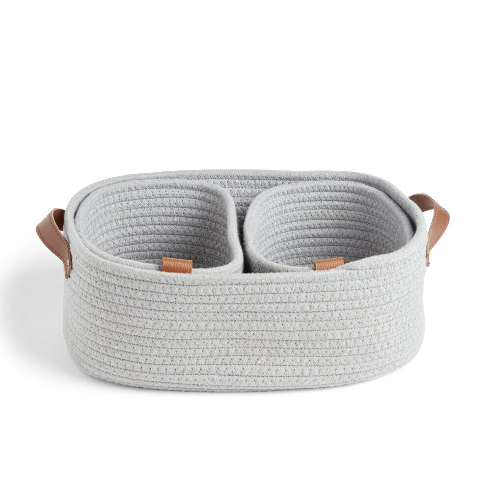 Panière de rangement coton tressé gris 38x25xH13cm - petit modèle