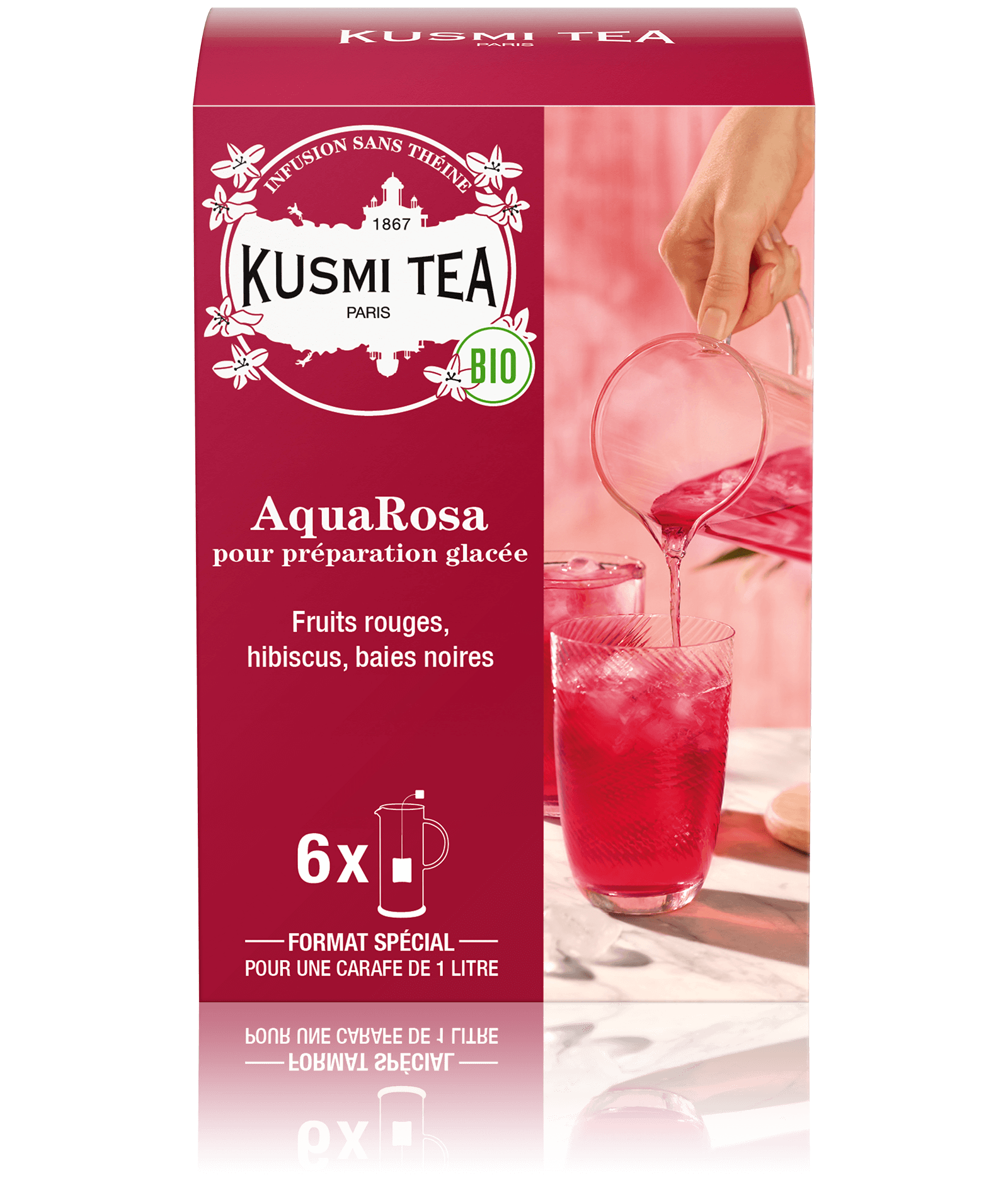 AquaRosa-Infusion hibiscus, fruits rouges Boîte de 6 grands sachets