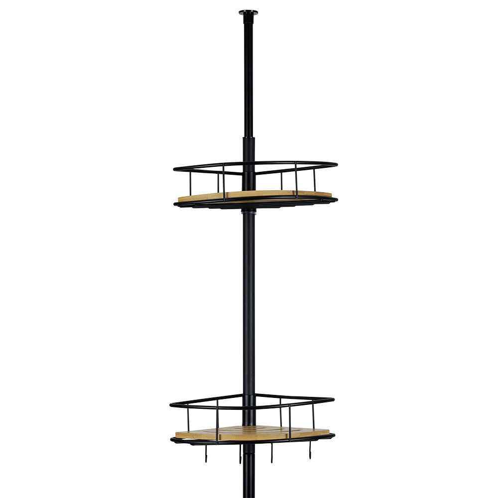 Étagère d'angle métal et bambou 4 niveaux 16 crochets 20x20xH65/275cm