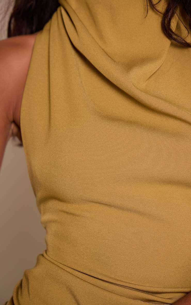 Vert Olive Top Tissé Col Montant Dos Nu