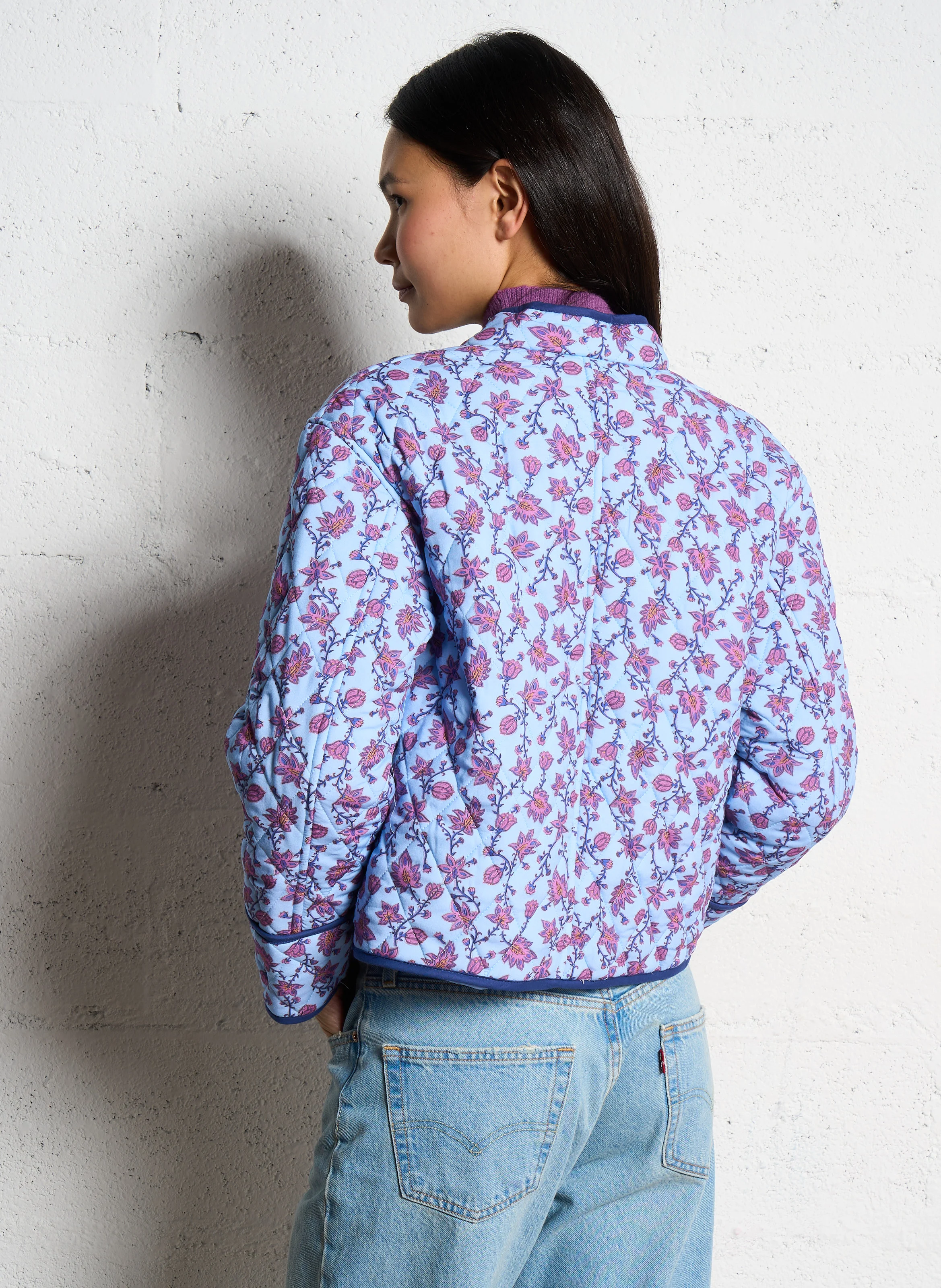 Veste col montant imprimée| Bleu