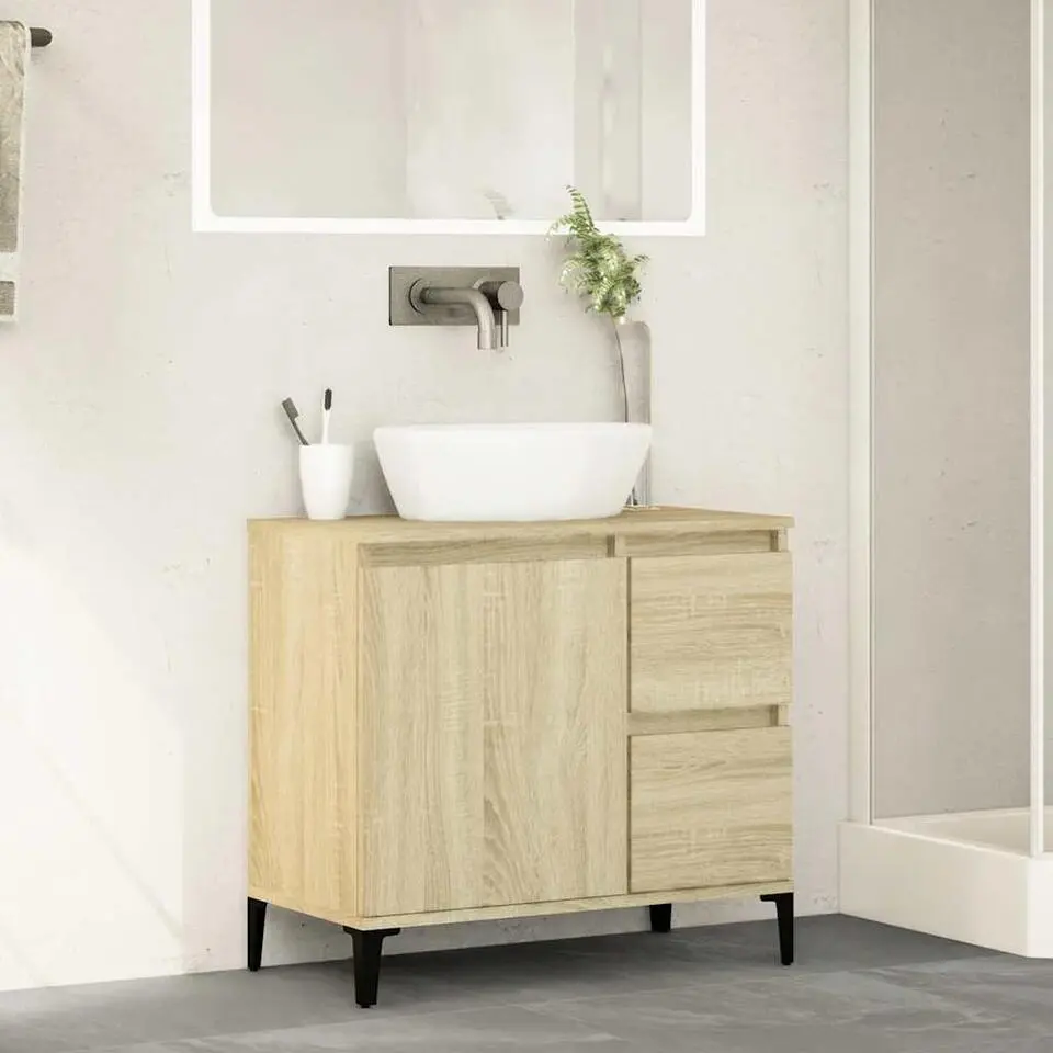 vidaXL - Wastafelonderkast - 1 deur 2 lades - Sonoma eiken - Hout - 65x33x60 cm