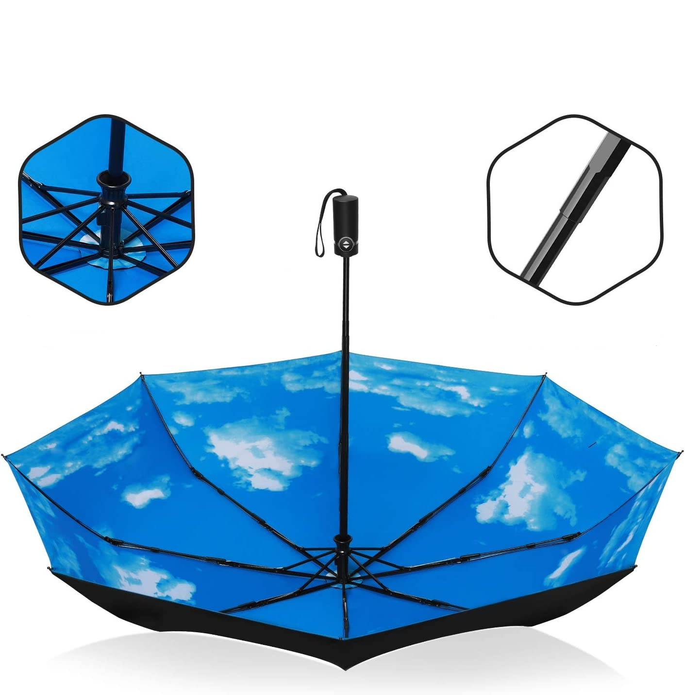 (Ø100cm) Kompakter Mini Regenschirm Sonnenschutz Taschenschirm mit Automatischer Selbstöffnung   Handschlaufe - Himmel