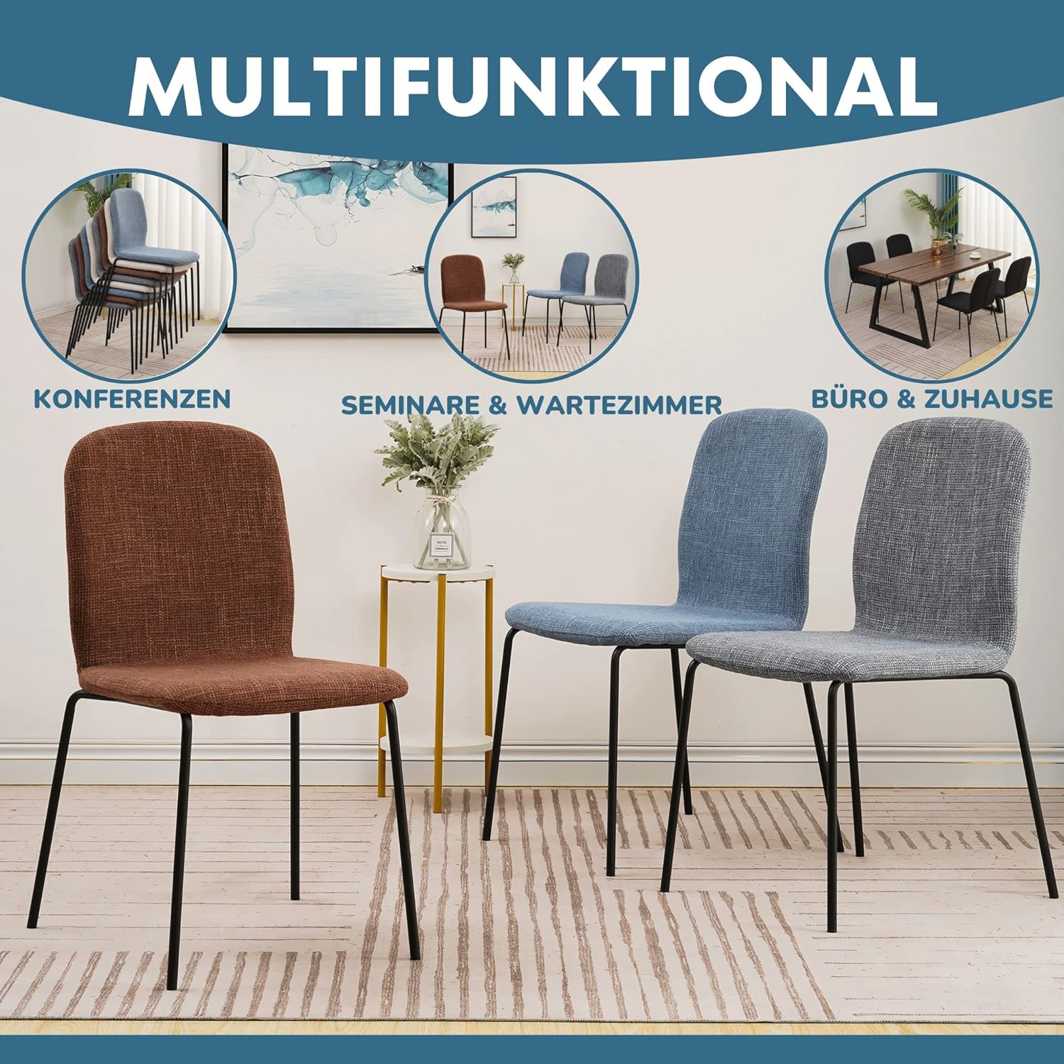 ALBATROS Esszimmerstühle 4er Set ENNA, schwarz - stapelbar, bequemer Polsterstuhl - Eleganter Küchenstuhl, Stuhl Esszimmer oder Esstisch Stuhl, Konferenzstuhl