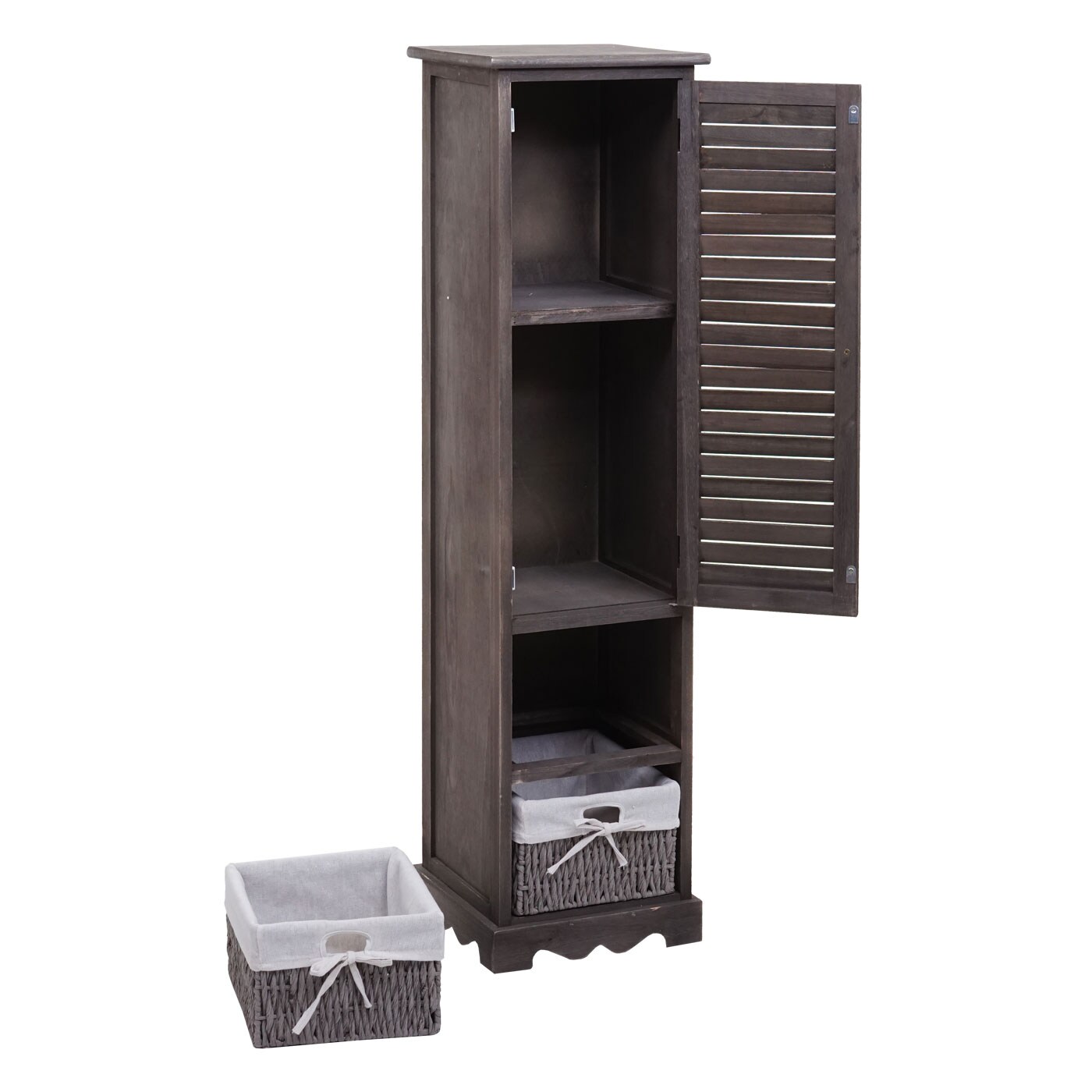 Badezimmerkommode MCW-H20, Badezimmer Schrank Badschrank Badregal, 120x27x29cm Massiv-Holz ~ shabby grau-braun