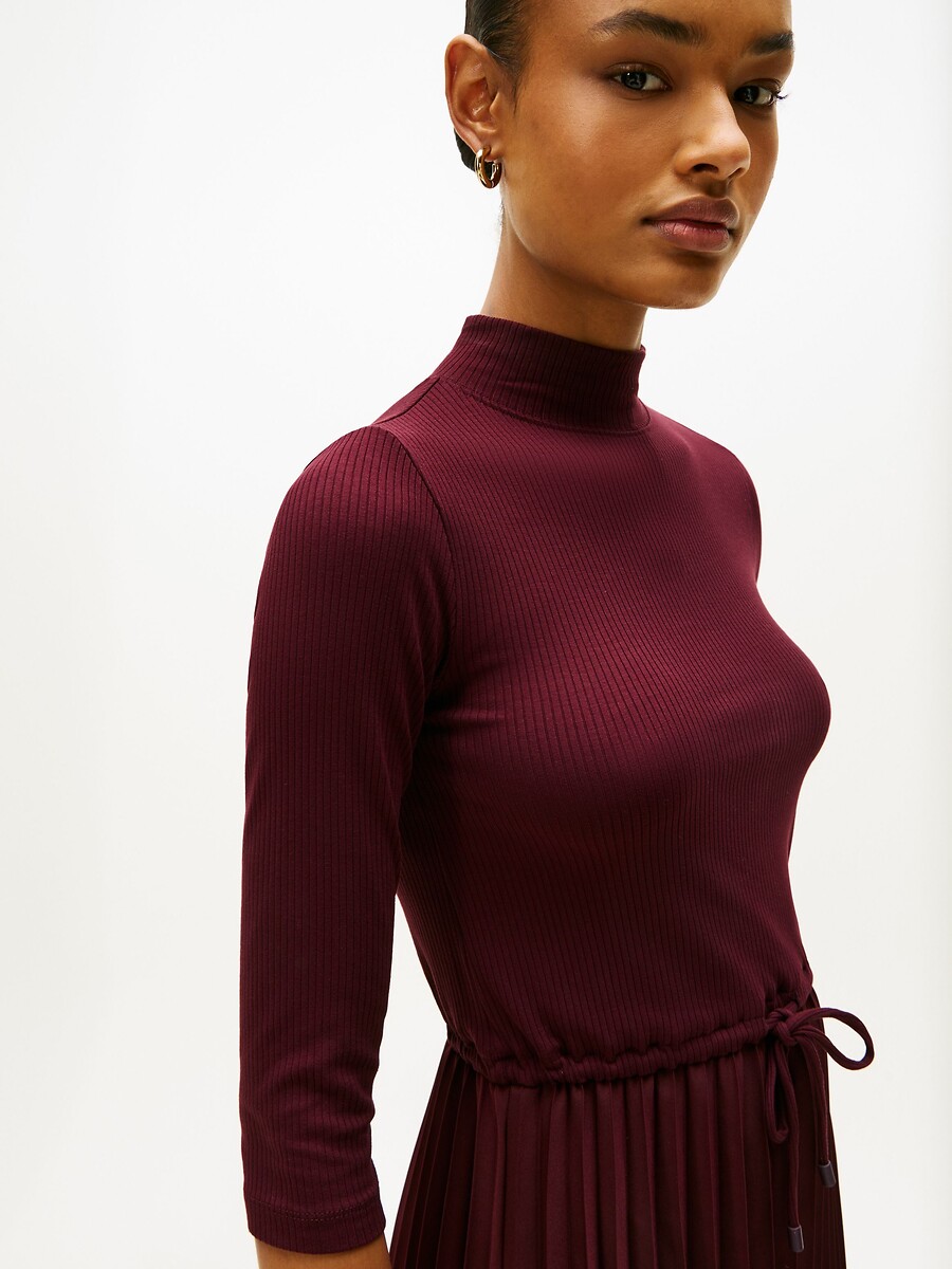 TOMMY HILFIGER<br>Vestido midi com pregas e mangas 3/4