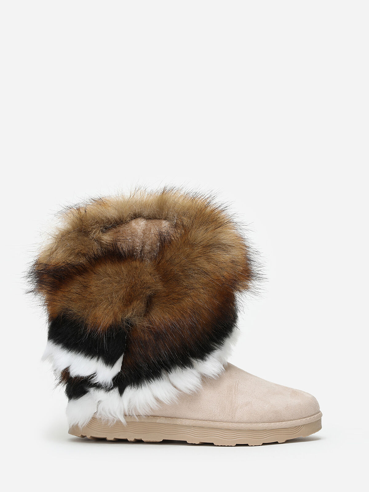 Bottines avec tige effet fourré- Beige