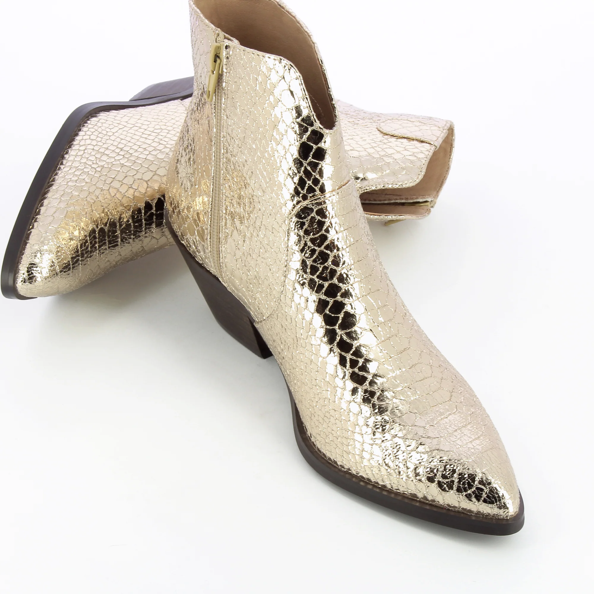 Bottines-Bottines santiags Caroline or effet serpent