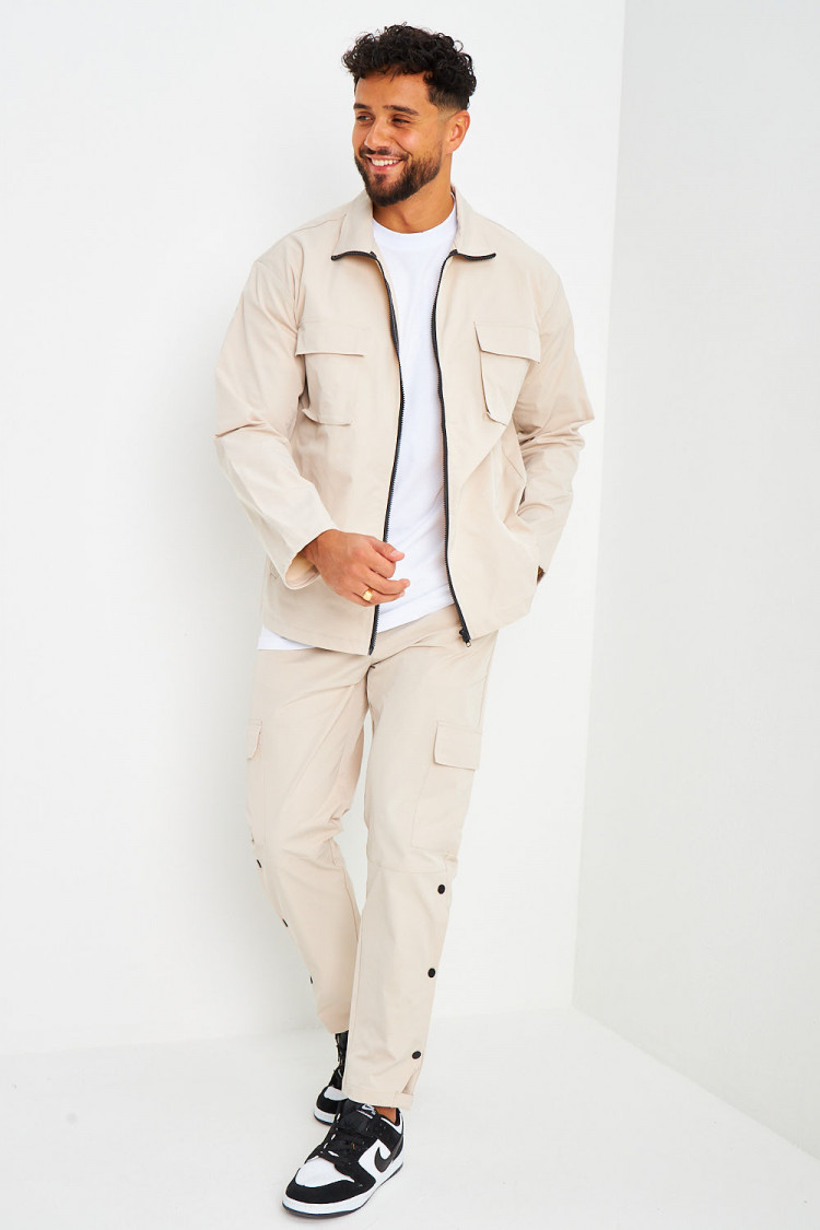 Ensemble de jogging veste + pantalon beige à boutons