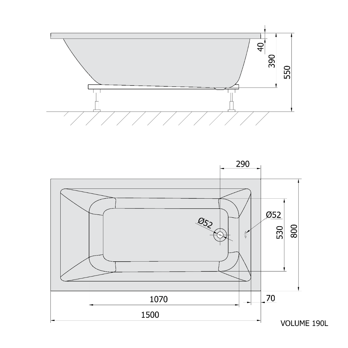 Polysan Noemi ligbad 150x80x39cm ivoor