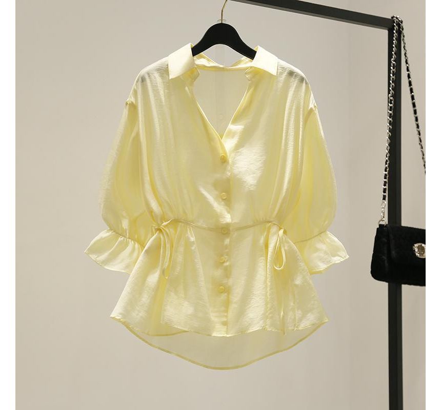 Supernova - effen peplum-overhemd met pofmouwen