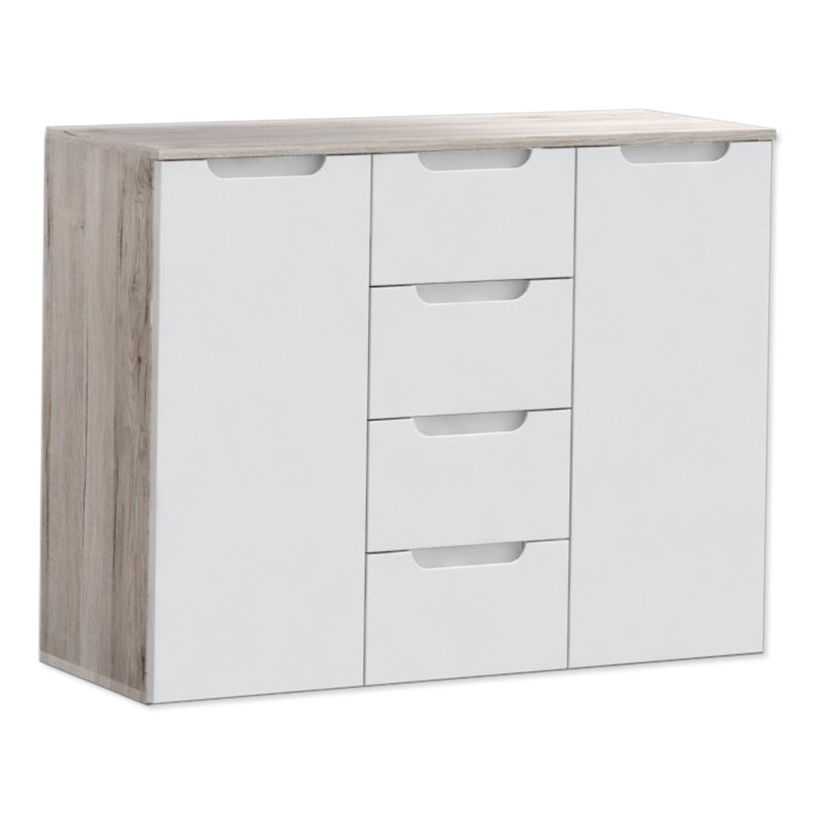 Kommode - weiß Hochglanz - Sandeiche - 105 cm breit