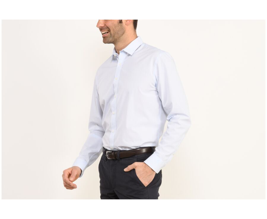 Chemise coton blanche carreaux fins bleus - BONIFACE