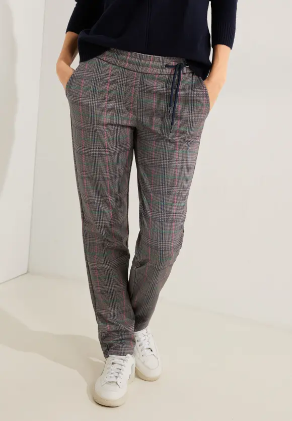 Karierte Casual Fit Hose - sporty taupe
