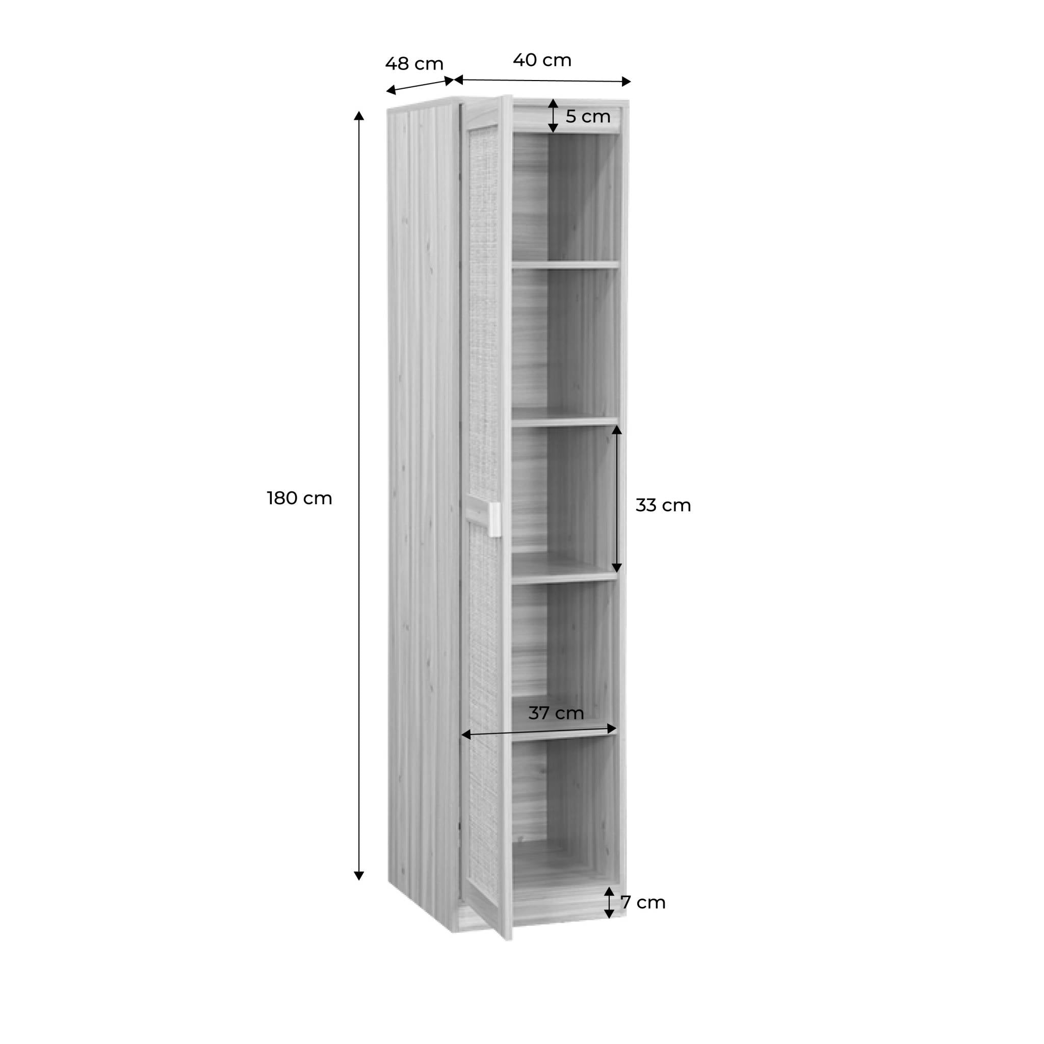 sweeek - Dressingkast rotan en houteffect, 1 deur, 5 planken