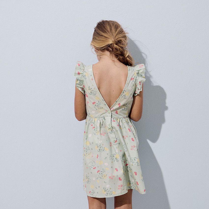 Robe manches courtes volantées imprimé floral pour fille - Vert