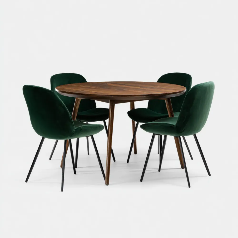 Essgruppe Rundtisch Holz 120x120x75 cm - Dunkelgrün - Zeitgenössisches Design