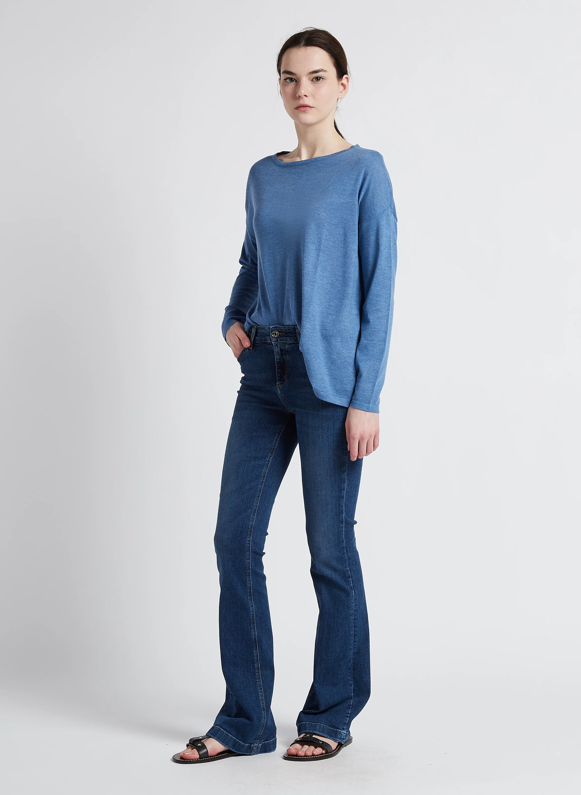 VIABELLA - Pull col bateau en maille mélangée | Bleu