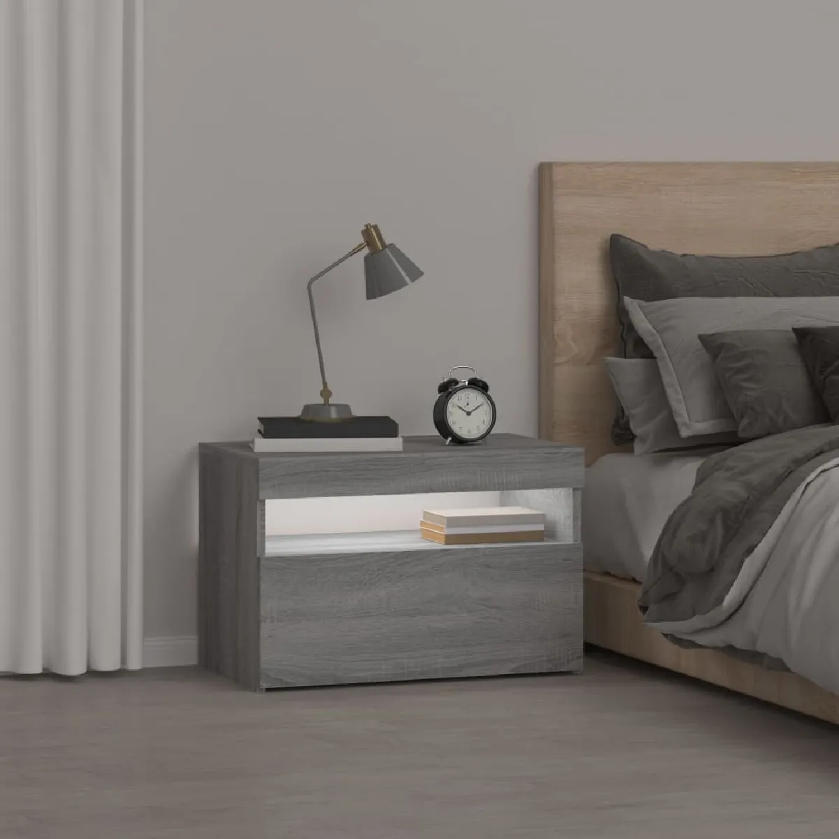 VIDAXL Table de Chevet LED - Sonoma Gris