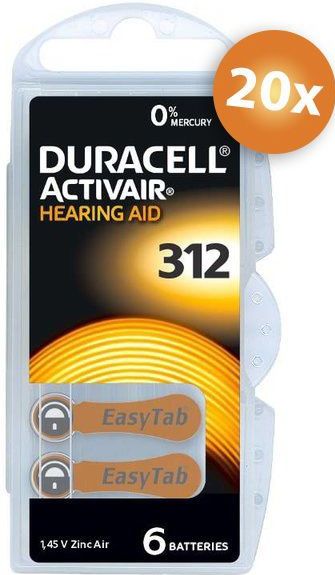 Duracell - Type 312 - Gehoorapparaat Batterijen - 20 x 6 Stuks