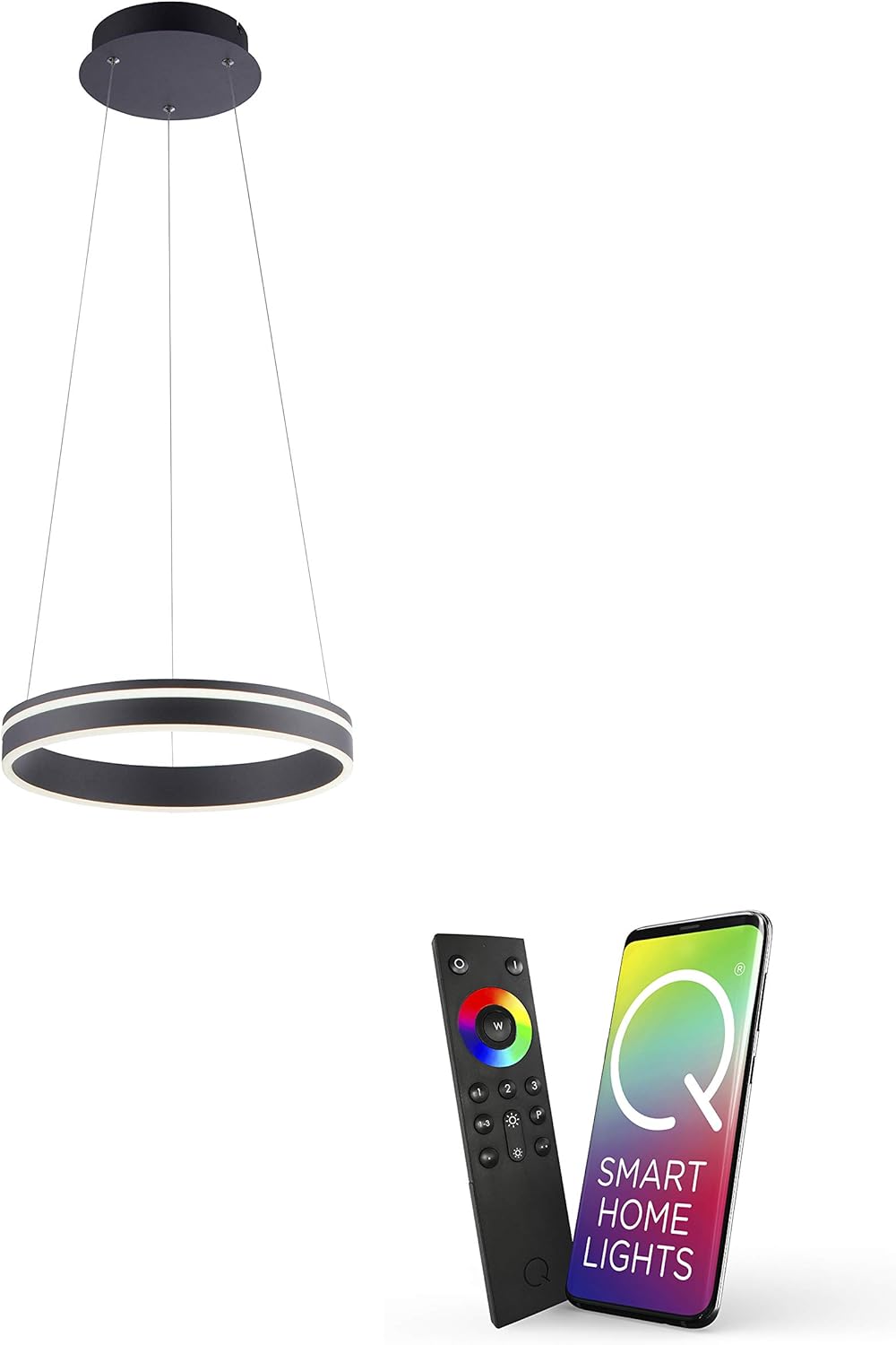 Paul Neuhaus Q-VITO LED Pendelleuchte, Works with Alexa – Smart Home, Fernbedienung CCT warmeiß – kaltweiß (40cm Anthrazit)