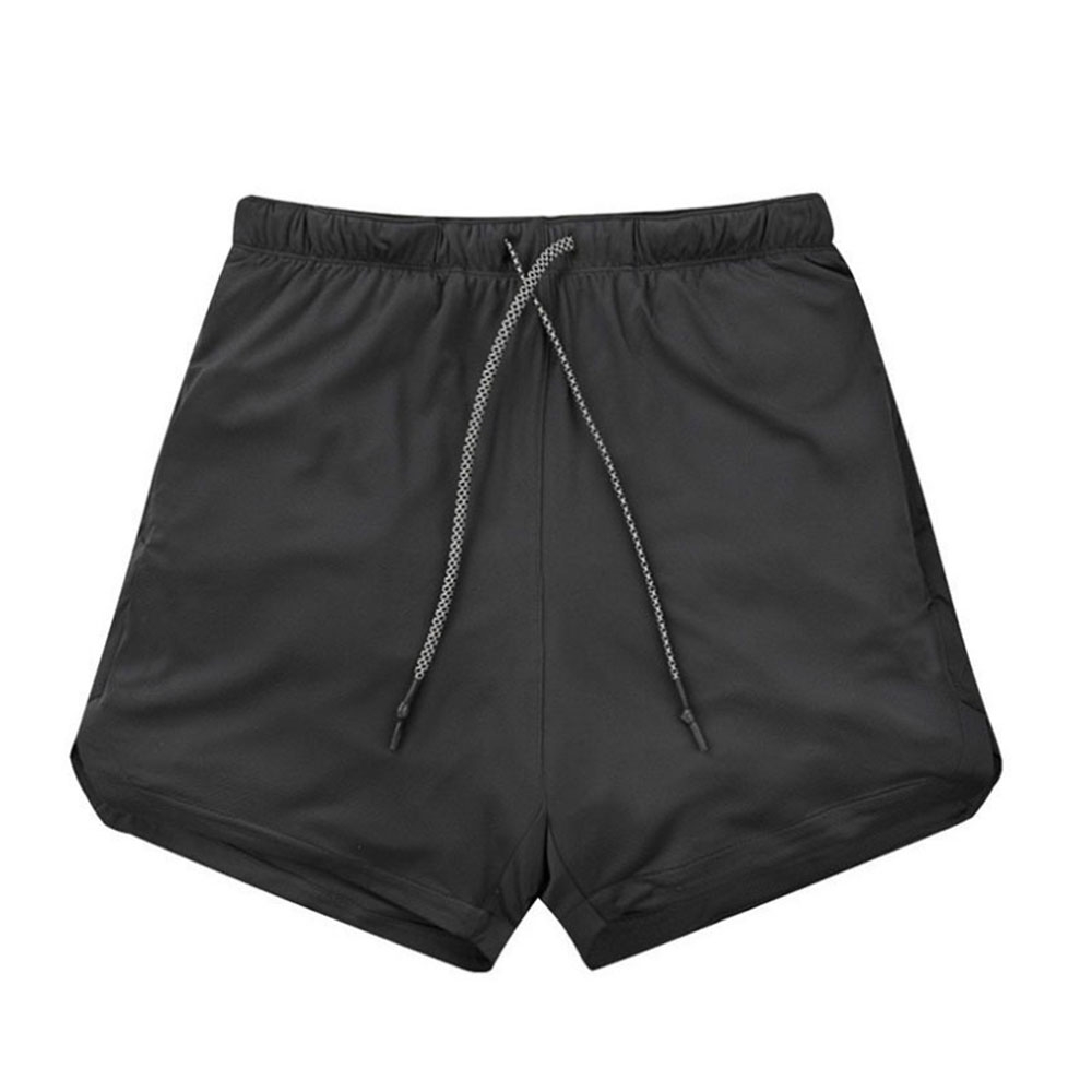 (Gr. XL) 2in1 Trainingsshorts Kurze Hose mit Versteckter Tasche - Schwarz