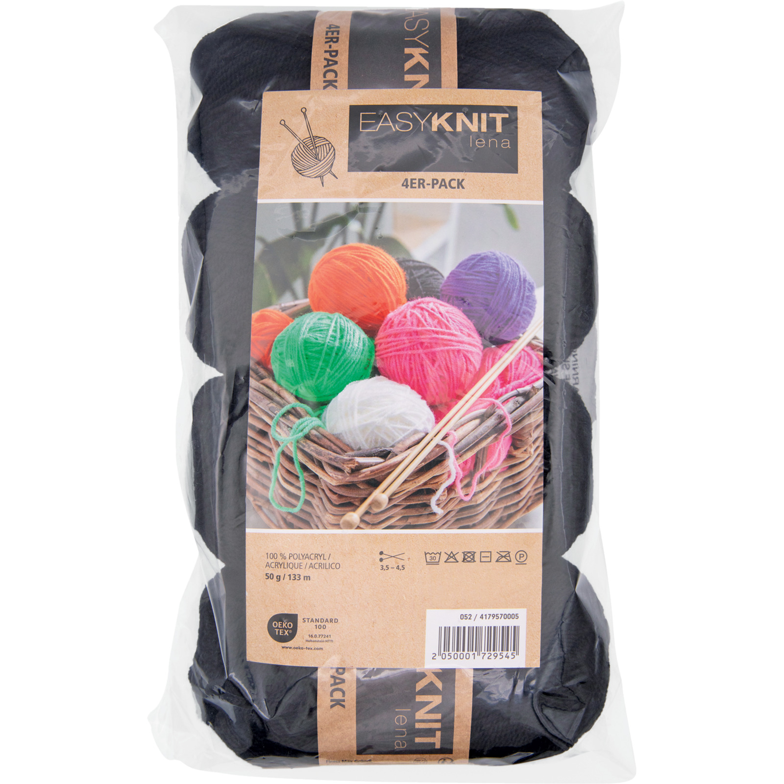 Acrlygarn Lena 4er-Set, 4 x 50 g / Knäuel schwarz