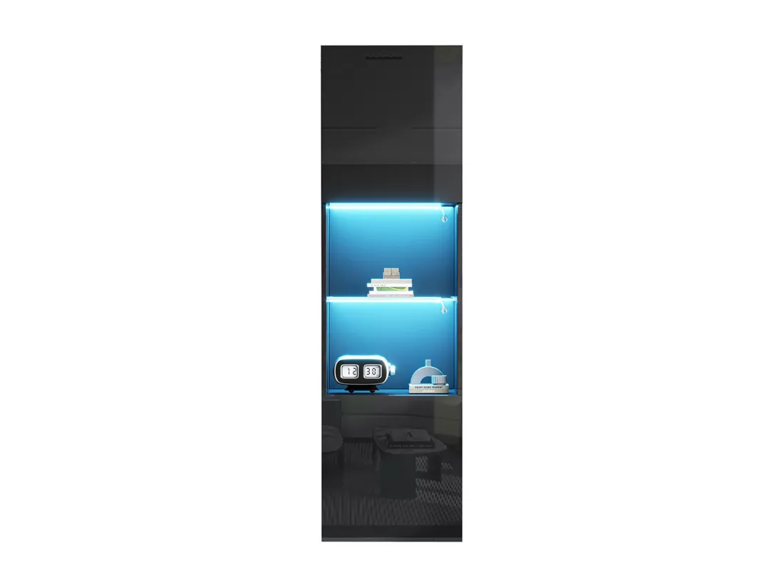 Vitrine LED brillante avec éclairage 1 étagère en verre vitrine sur pied armoire haute noir