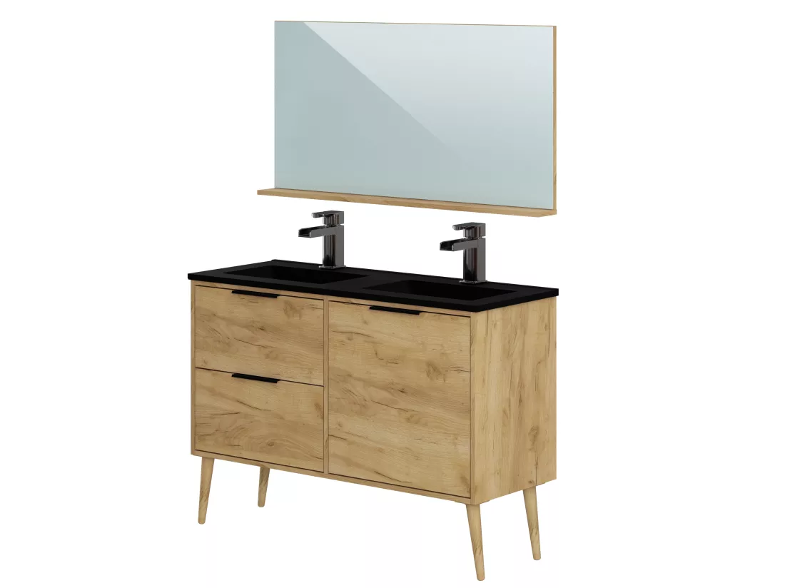 Meuble de Salle de Bain coloris Chêne rustique - Longueur 122 x Profondeur 46 x Hauteur 87 cm