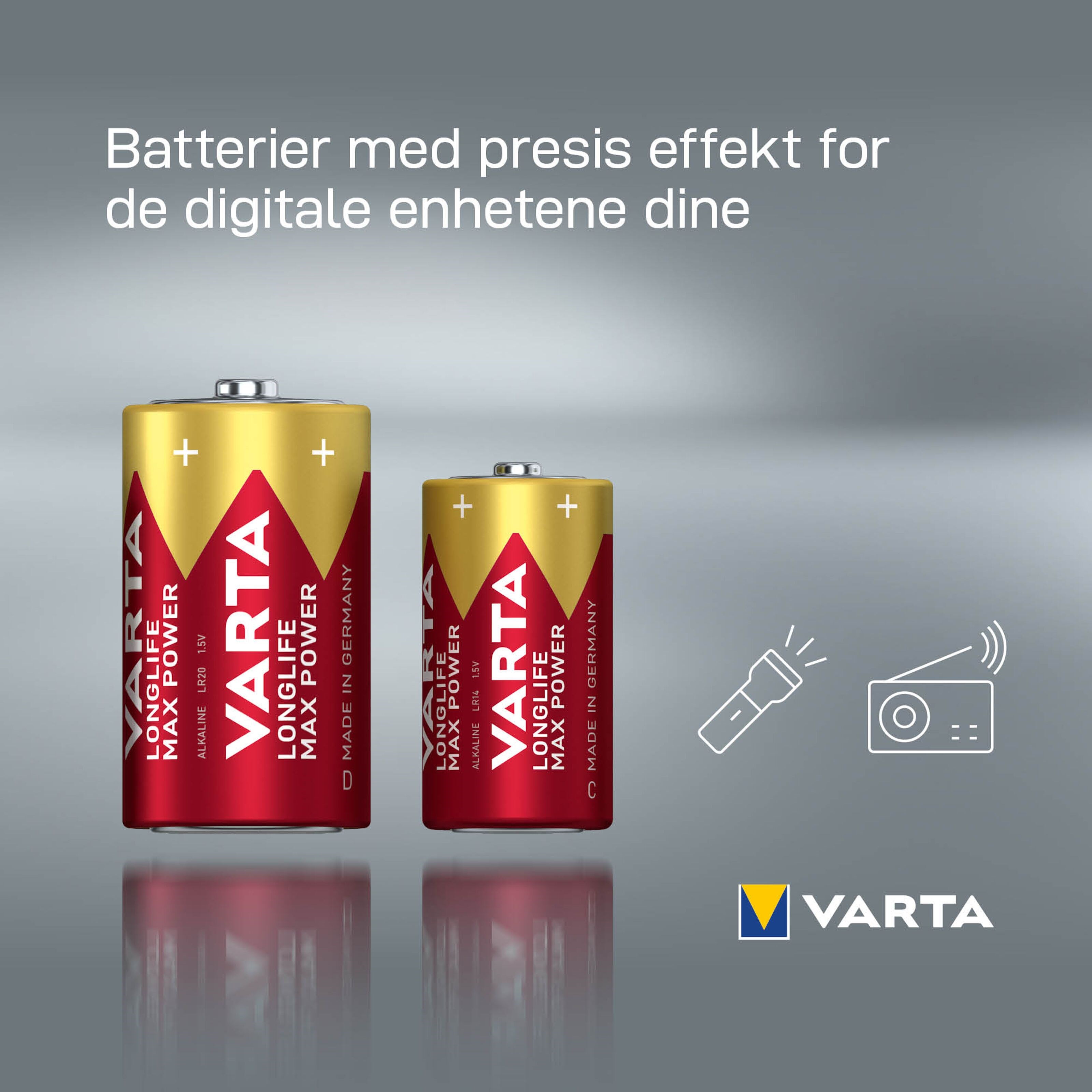 Varta Longlife Max Power C-batterier 2-pk.