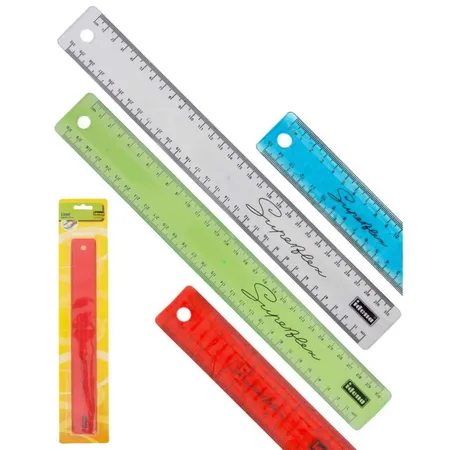 Idena Superflex-Lineal 30cm biegsam bruchsicher, 4 Stück je 1x gelb, klar, türkis und rot