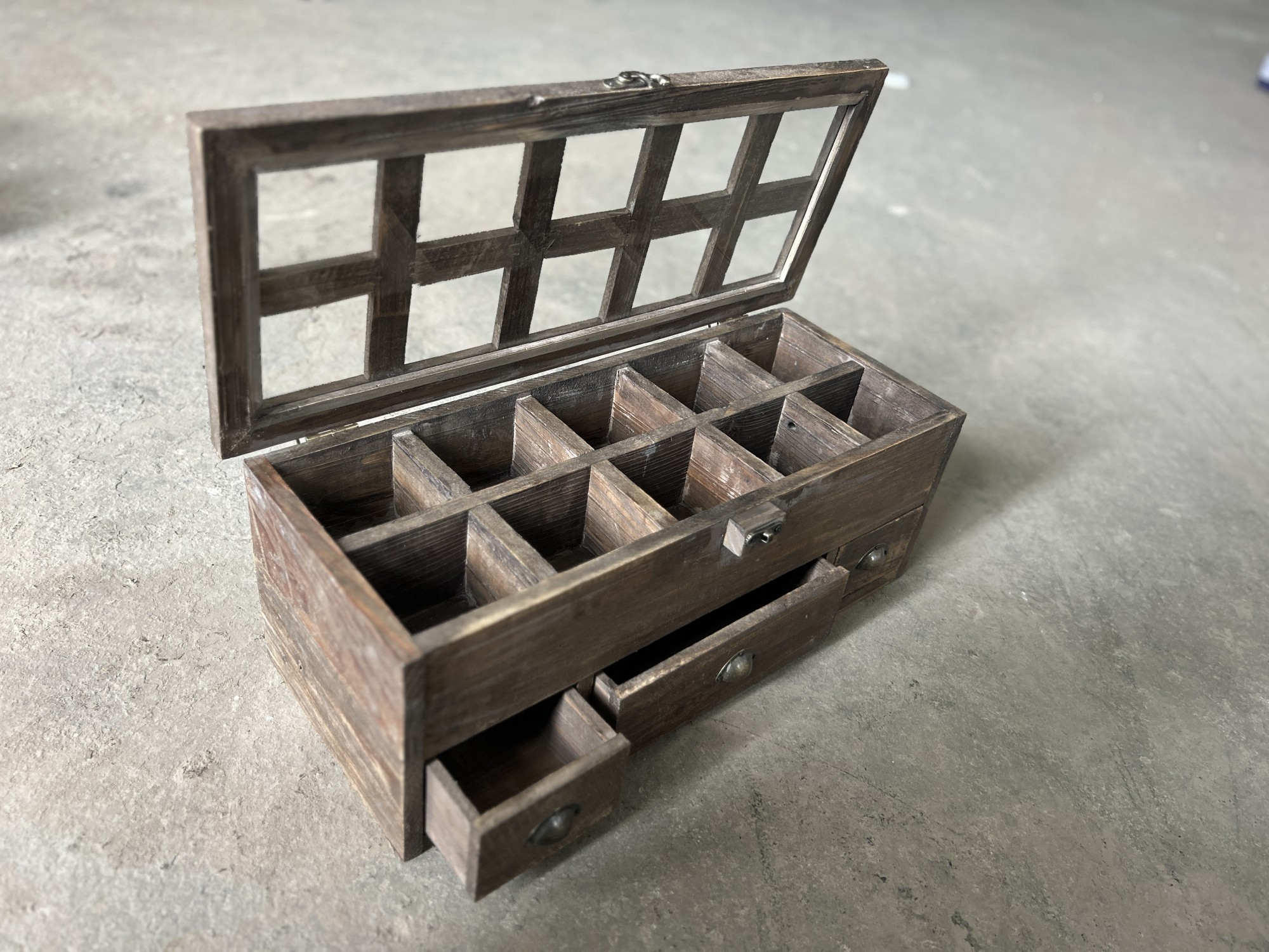 Sortierkasten mit Schubladen, aus recyceltem Holz, B 59 cm, L 24,5 cm, H 22 cm von fischer's lagerhaus