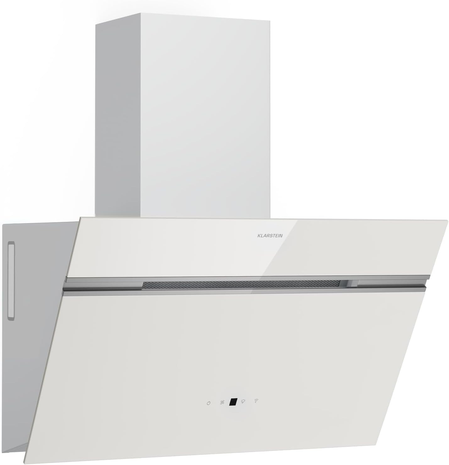 Klarstein Alina Dunstabzugshaube - 60cm Kopffreihaube, 520 m³/h Luftstrom, A++ Energieeffizienz, LED-Beleuchtung, Touch Control, Umluft & Abluft, Weiß
